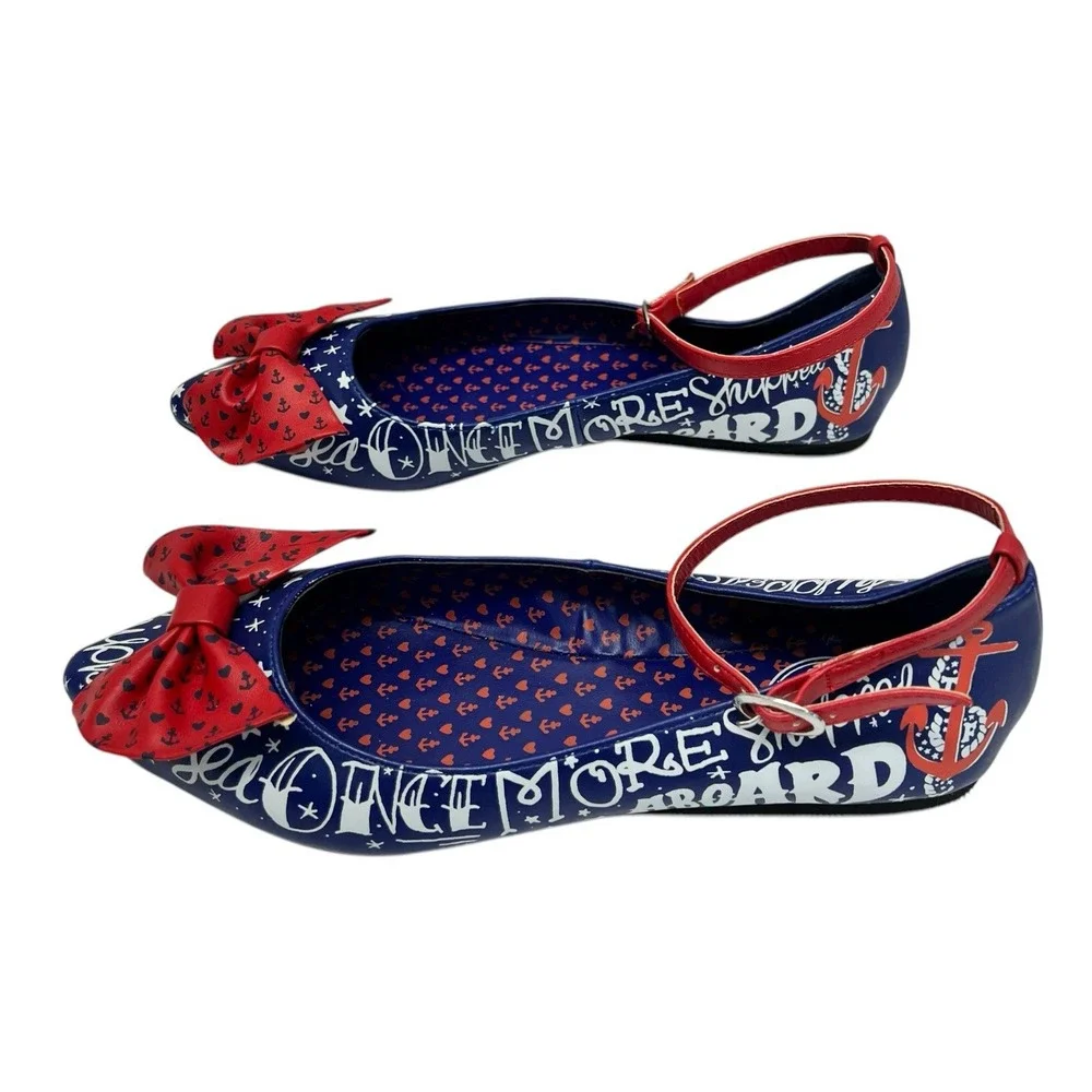 Too Fast shoes New Flats Sailor theme Red White and Blue Women Size 6  Excellent - Picture 3 of 14